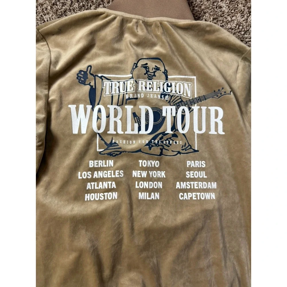 True Religion‎ Velour Tour Track Men's Size Medium Travertine Beige Full Zip